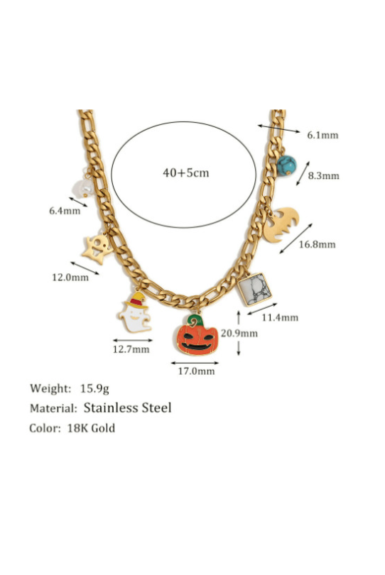 Stainless Steel Cute Cartoon Ghost Pumpkin Halloween Pendant Necklace-Necklaces-Krush Kandy, Women's Online Fashion Boutique Located in Phoenix, Arizona (Scottsdale Area)