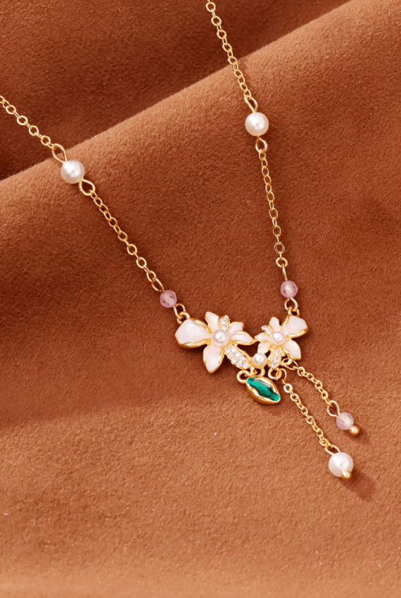 Brass Imitation Pearl Enamel Tassel Trend Necklace-Necklaces-Krush Kandy, Women's Online Fashion Boutique Located in Phoenix, Arizona (Scottsdale Area)