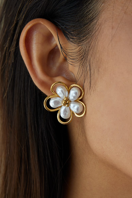 Delicate Pearl Petal Stud Earrings-Earrings-Krush Kandy, Women's Online Fashion Boutique Located in Phoenix, Arizona (Scottsdale Area)