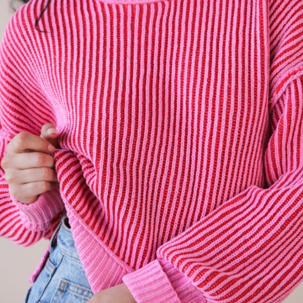 Two-Toned Striped Casual Sweater Top-Long Sleeve Tops-Krush Kandy, Women's Online Fashion Boutique Located in Phoenix, Arizona (Scottsdale Area)