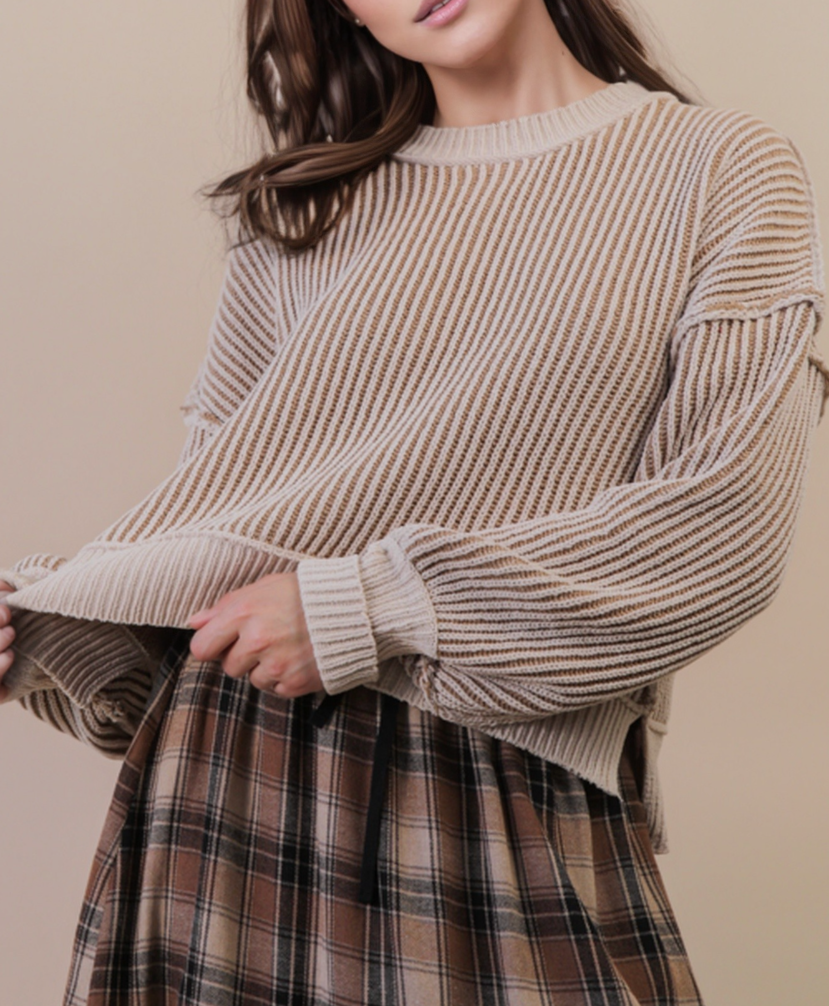 Two-Toned Striped Casual Sweater Top-Long Sleeve Tops-Krush Kandy, Women's Online Fashion Boutique Located in Phoenix, Arizona (Scottsdale Area)
