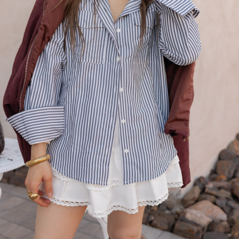 Devine Striped Collared Neck Long Sleeve Shirt-Tops-Krush Kandy, Women's Online Fashion Boutique Located in Phoenix, Arizona (Scottsdale Area)