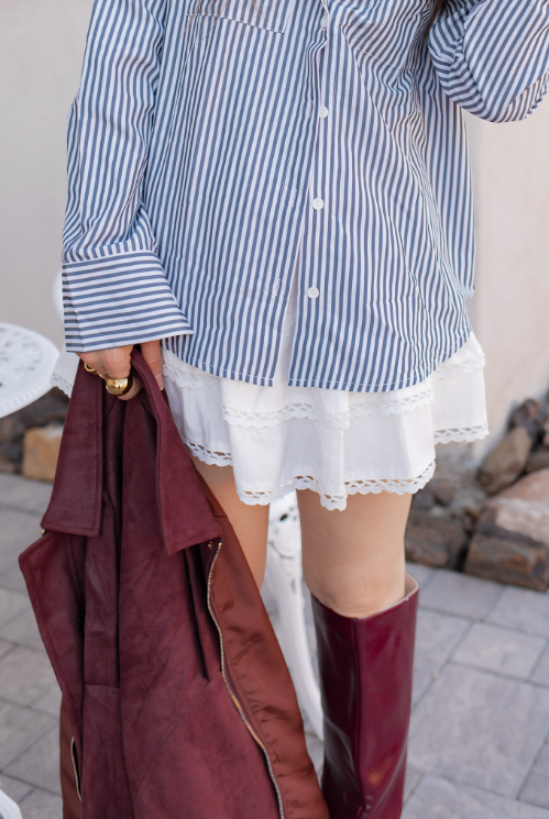 Devine Striped Collared Neck Long Sleeve Shirt-Tops-Krush Kandy, Women's Online Fashion Boutique Located in Phoenix, Arizona (Scottsdale Area)