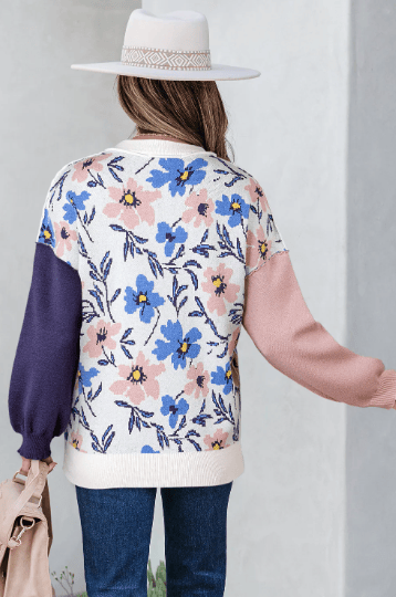 Floral Panel Colorblock Sleeve Patchwork Sweater-Sweater-Krush Kandy, Women's Online Fashion Boutique Located in Phoenix, Arizona (Scottsdale Area)