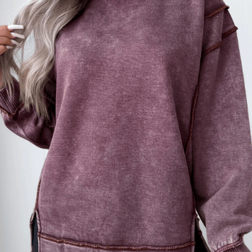 Mineral Wash Exposed Seam Side Slit Sweatshirt-Sweatshirt-Krush Kandy, Women's Online Fashion Boutique Located in Phoenix, Arizona (Scottsdale Area)