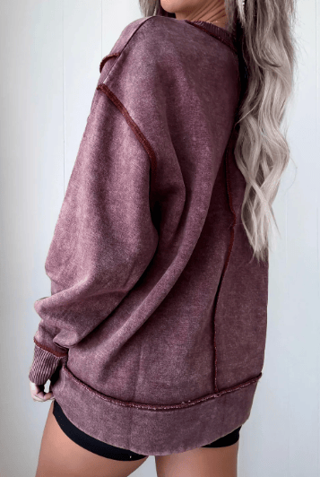 Mineral Wash Exposed Seam Side Slit Sweatshirt-Sweatshirt-Krush Kandy, Women's Online Fashion Boutique Located in Phoenix, Arizona (Scottsdale Area)