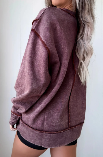 Mineral Wash Exposed Seam Side Slit Sweatshirt-Sweatshirt-Krush Kandy, Women's Online Fashion Boutique Located in Phoenix, Arizona (Scottsdale Area)