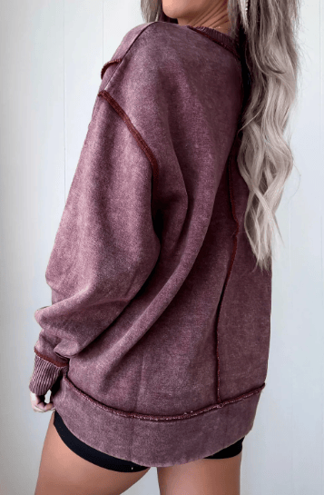 Mineral Wash Exposed Seam Side Slit Sweatshirt-Sweatshirt-Krush Kandy, Women's Online Fashion Boutique Located in Phoenix, Arizona (Scottsdale Area)