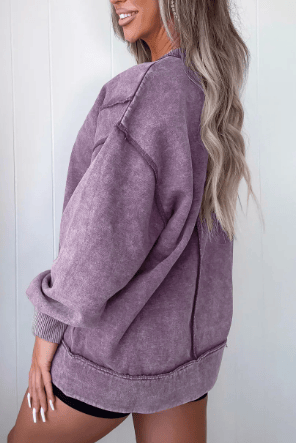 Mineral Wash Exposed Seam Side Slit Sweatshirt-Sweatshirt-Krush Kandy, Women's Online Fashion Boutique Located in Phoenix, Arizona (Scottsdale Area)