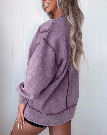 Mineral Wash Exposed Seam Side Slit Sweatshirt-Sweatshirt-Krush Kandy, Women's Online Fashion Boutique Located in Phoenix, Arizona (Scottsdale Area)