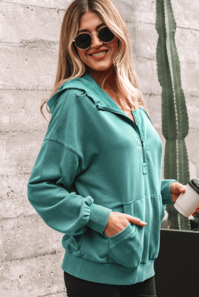 Half Zip Kangaroo Pocket Mineral Wash Baggy Hoodie-Hoodies-Krush Kandy, Women's Online Fashion Boutique Located in Phoenix, Arizona (Scottsdale Area)