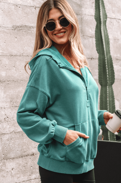 Half Zip Kangaroo Pocket Mineral Wash Baggy Hoodie-Hoodies-Krush Kandy, Women's Online Fashion Boutique Located in Phoenix, Arizona (Scottsdale Area)