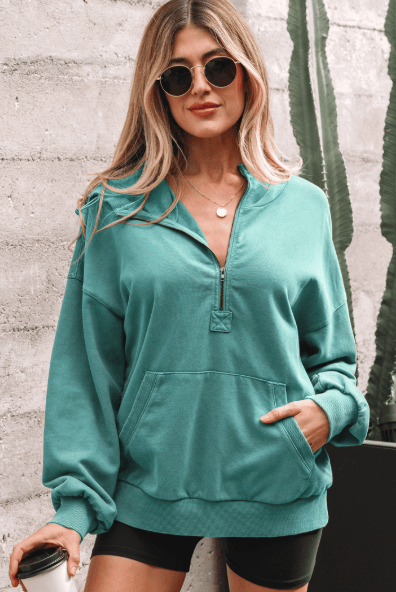 Half Zip Kangaroo Pocket Mineral Wash Baggy Hoodie-Hoodies-Krush Kandy, Women's Online Fashion Boutique Located in Phoenix, Arizona (Scottsdale Area)