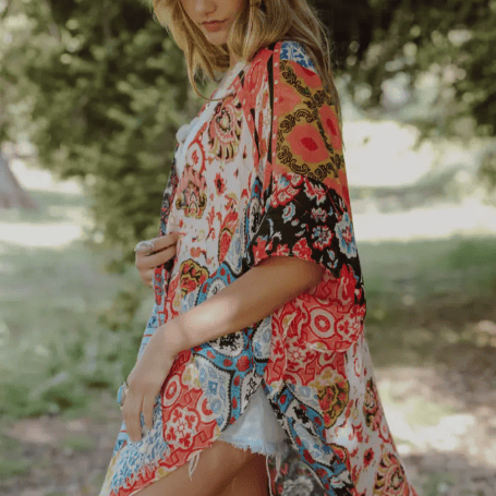 Boho Floral Patchwork Kimono