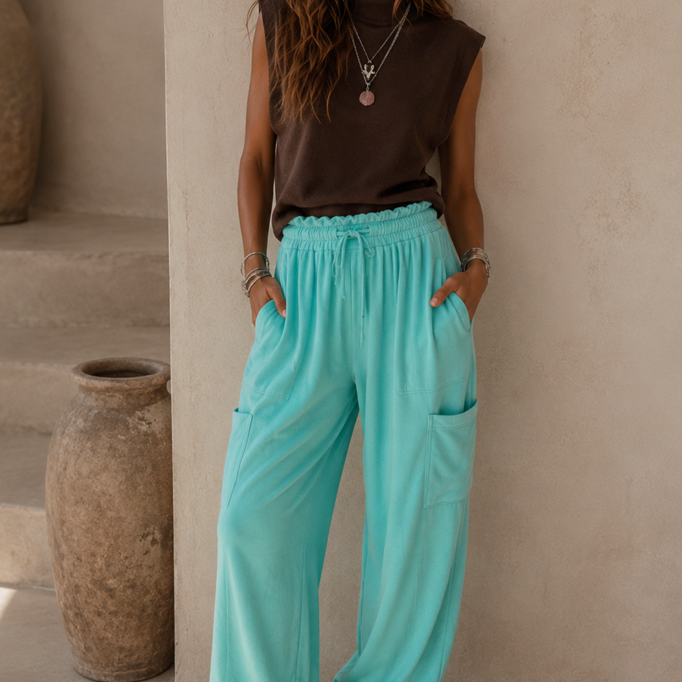 Ruffle Waist Burnout Jogger Pants