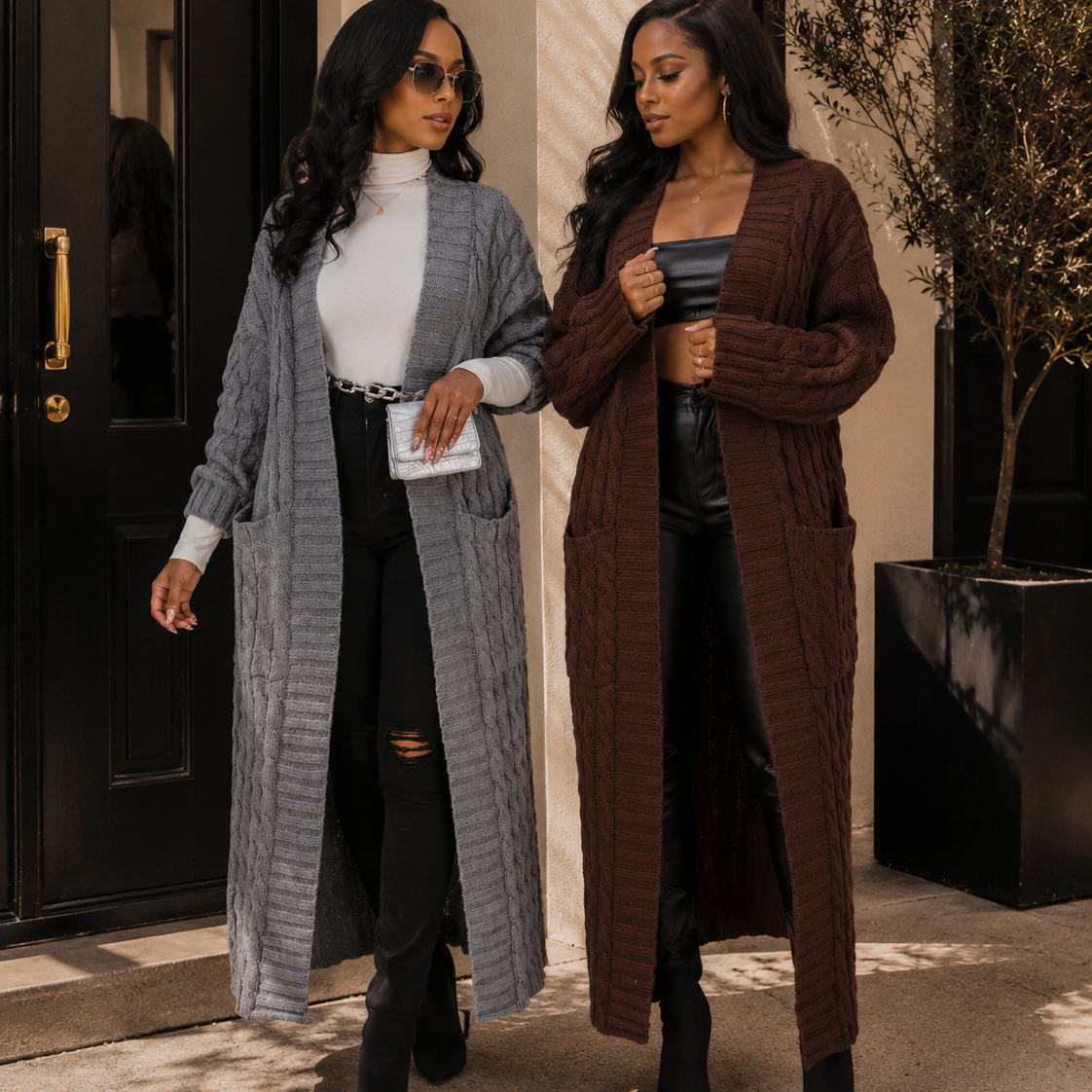 Set The Tone Open Long Knit Pocket Cardigan