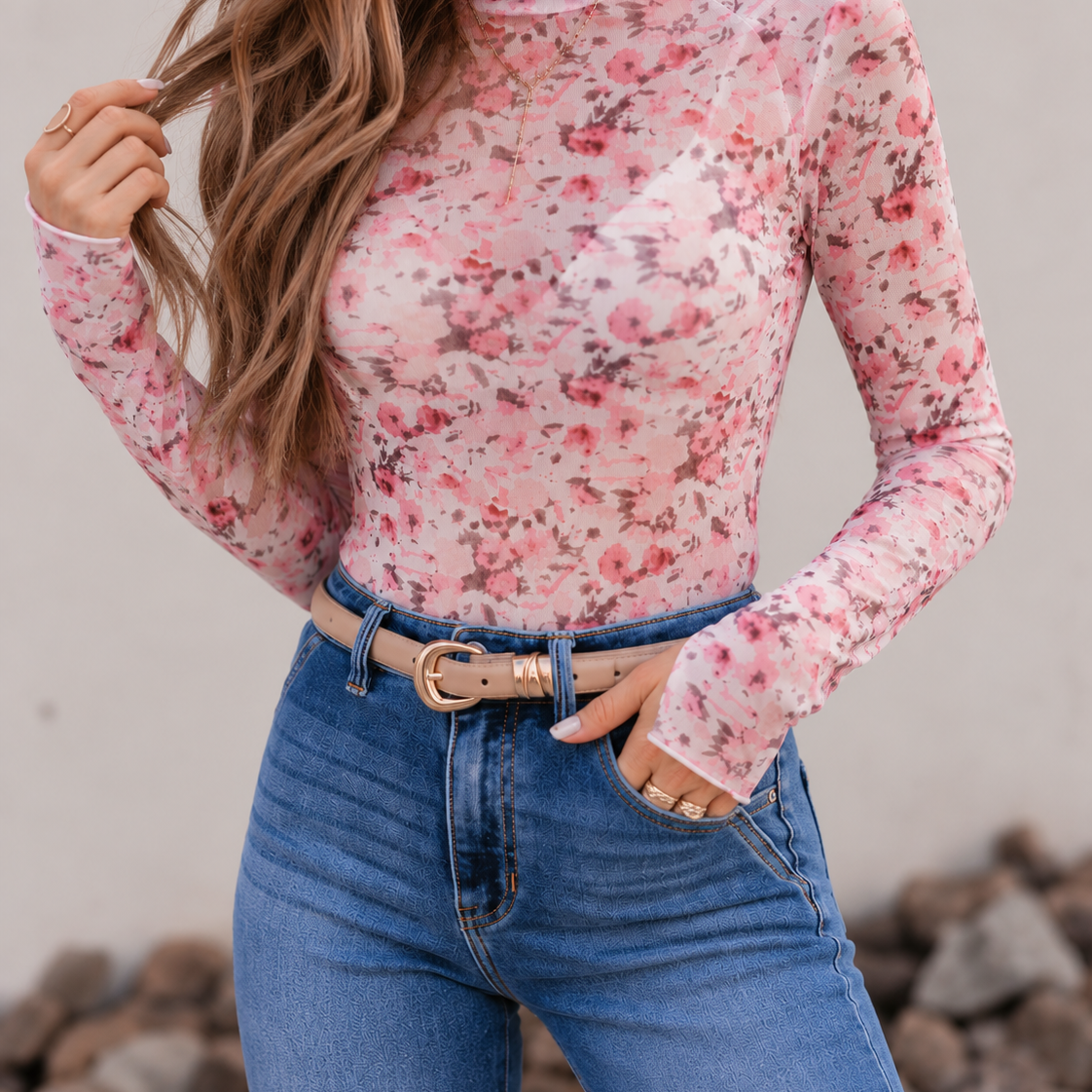 Sheer Floral Long Sleeve Top