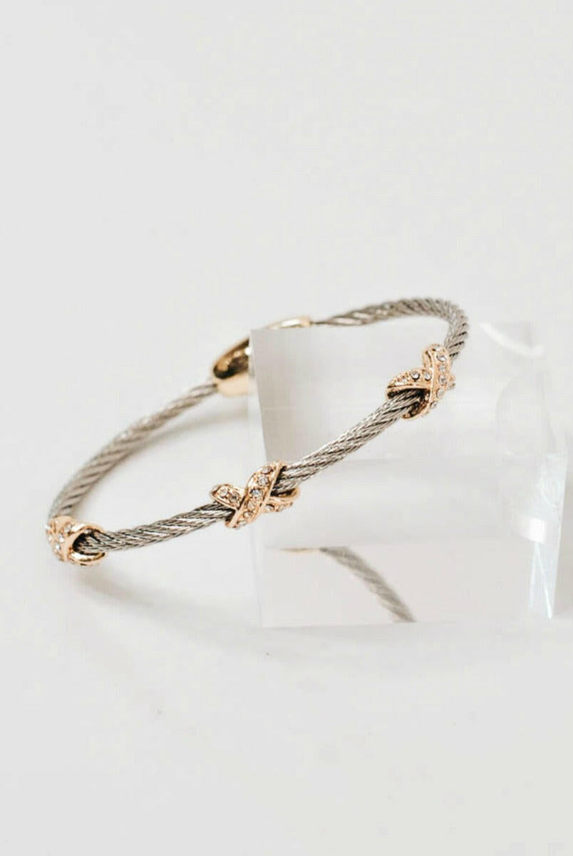 Two Tone X Bracelet-Twisted Bracelets-Krush Kandy, Women's Online Fashion Boutique Located in Phoenix, Arizona (Scottsdale Area)