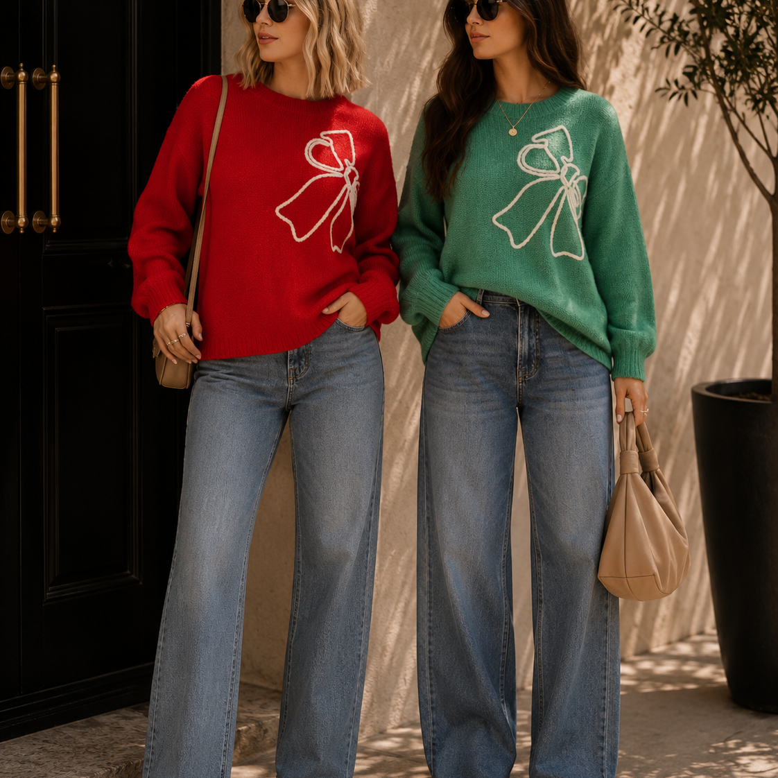 Soft Brushed Embroidered Bow Knit Sweater