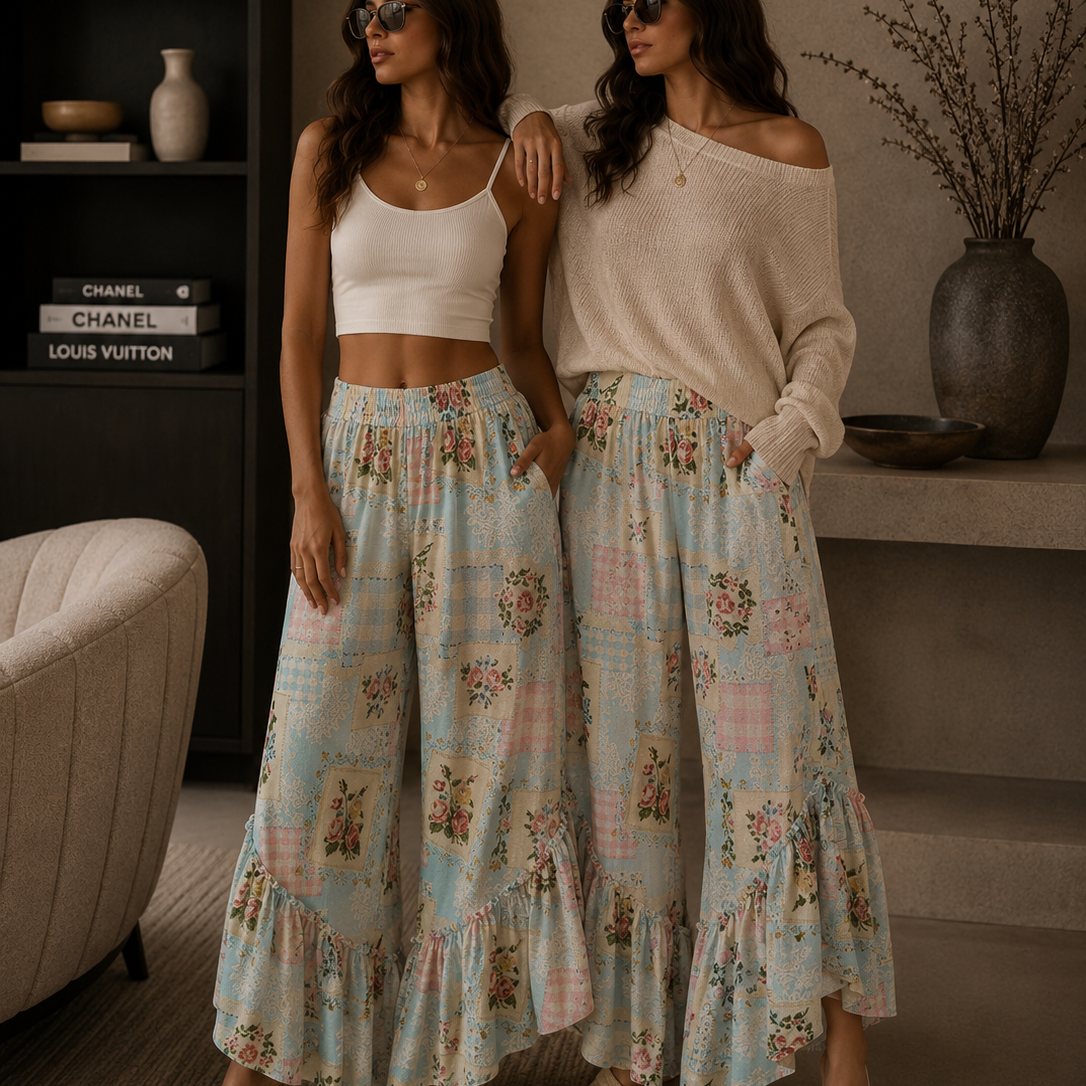 Sweet Cottage Patchwork Ruffle Pants