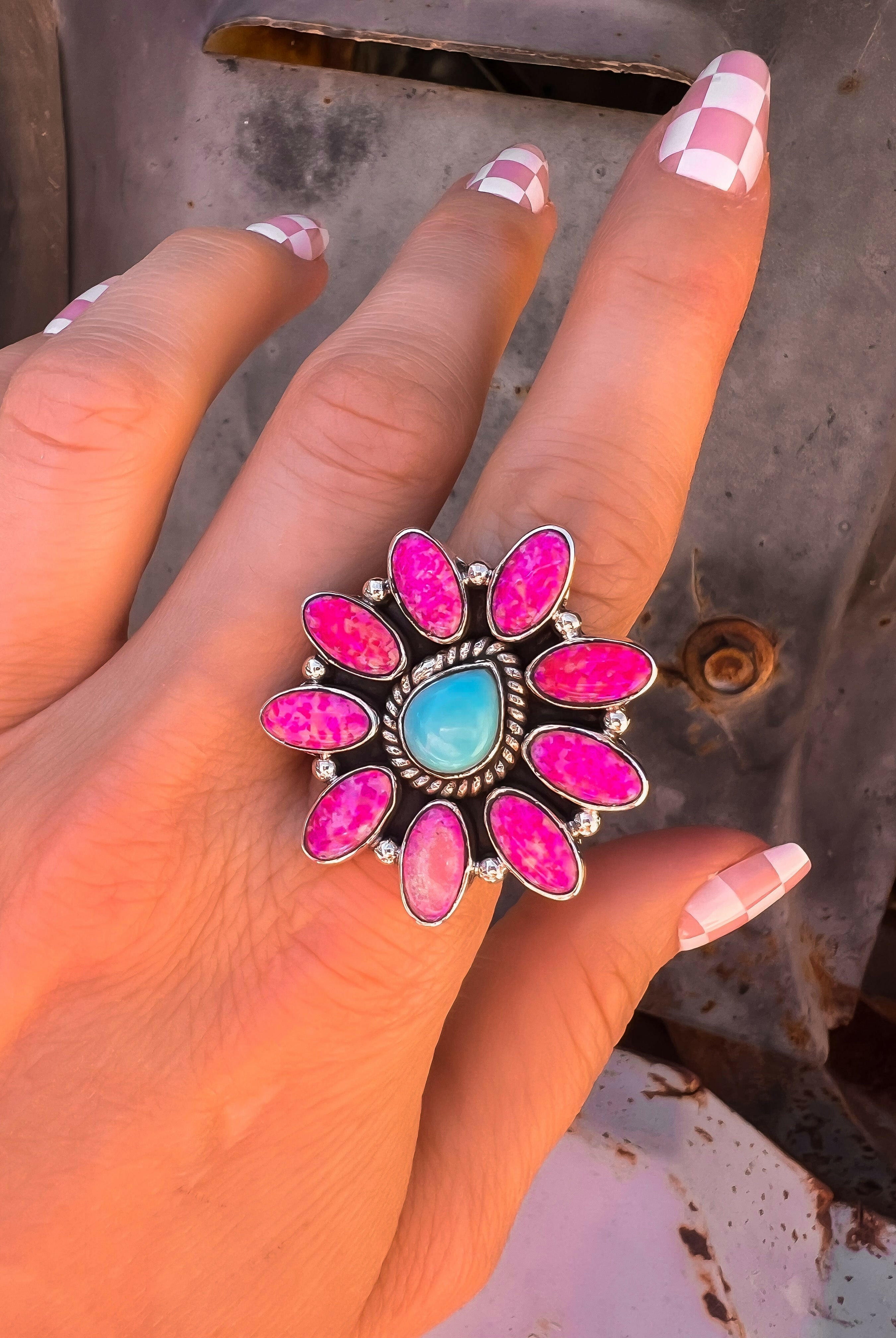 Barbie's Boho Collection One Of A Kind Neon Pink Opal & Turquoise Rings-Krush Kandy, Women's Online Fashion Boutique Located in Phoenix, Arizona (Scottsdale Area)
