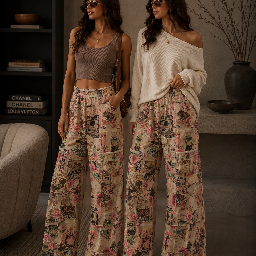 Vintage Rose Postcard Lounge Pants