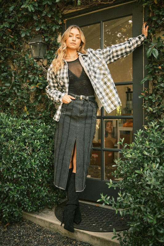 Gingham Sequin Pocket Sherpa Lined Jacket-Shackets-Krush Kandy, Women's Online Fashion Boutique Located in Phoenix, Arizona (Scottsdale Area)