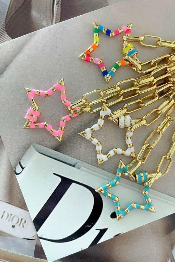 Enamel Stripe Star Magnetic Necklace-Necklaces-Krush Kandy, Women's Online Fashion Boutique Located in Phoenix, Arizona (Scottsdale Area)