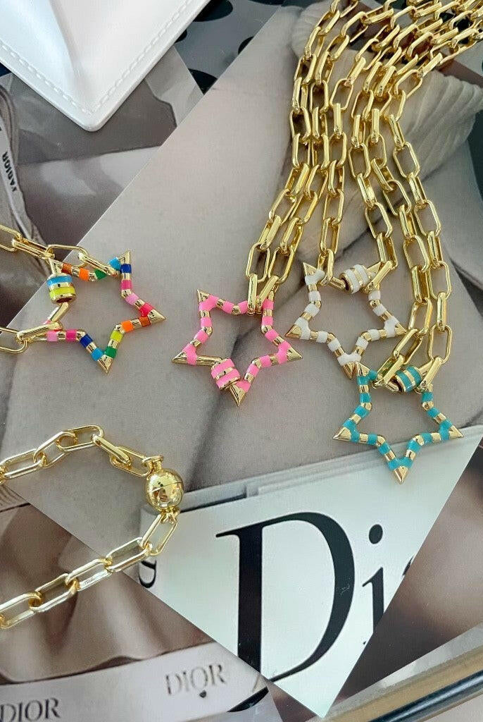 Enamel Stripe Star Magnetic Necklace-Necklaces-Krush Kandy, Women's Online Fashion Boutique Located in Phoenix, Arizona (Scottsdale Area)