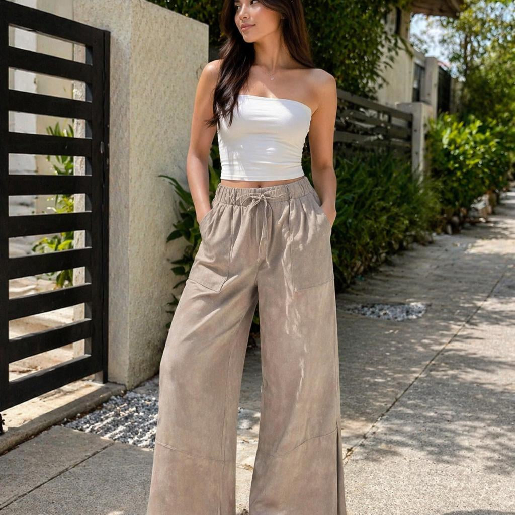 French Terry Exposed-seam Flare Hem Pants With Pockets