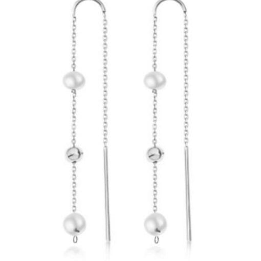 Sterling Silver Imitation Pearl Tassel Minimalist Threader Earrings-Earrings-Krush Kandy, Women's Online Fashion Boutique Located in Phoenix, Arizona (Scottsdale Area)