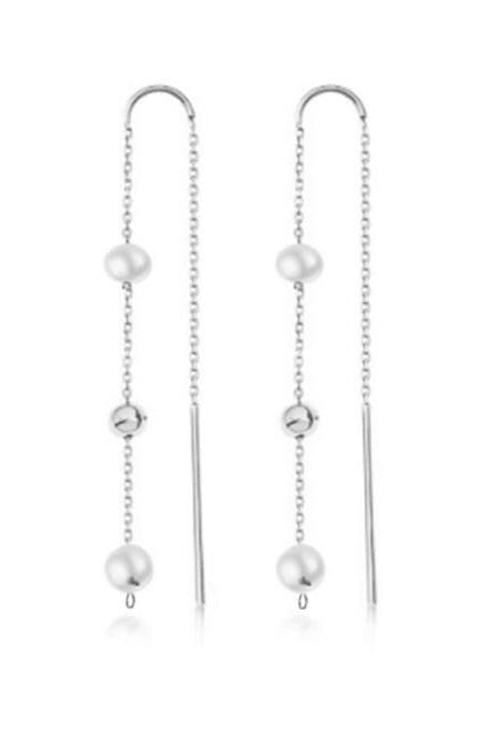 Sterling Silver Imitation Pearl Tassel Minimalist Threader Earrings-Earrings-Krush Kandy, Women's Online Fashion Boutique Located in Phoenix, Arizona (Scottsdale Area)