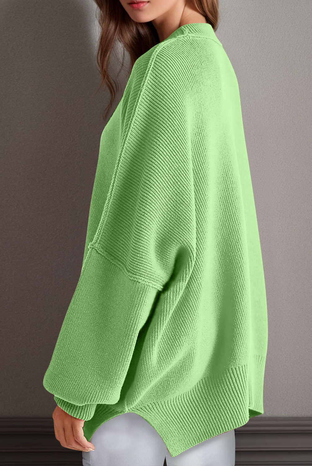 Double Take Side Slit Round Neck Long Sleeve Sweater-Sweaters-Krush Kandy, Women's Online Fashion Boutique Located in Phoenix, Arizona (Scottsdale Area)