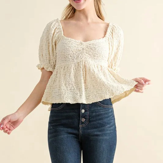 And The Why Lovely Textured and Smocked Top-Tops-Krush Kandy, Women's Online Fashion Boutique Located in Phoenix, Arizona (Scottsdale Area)