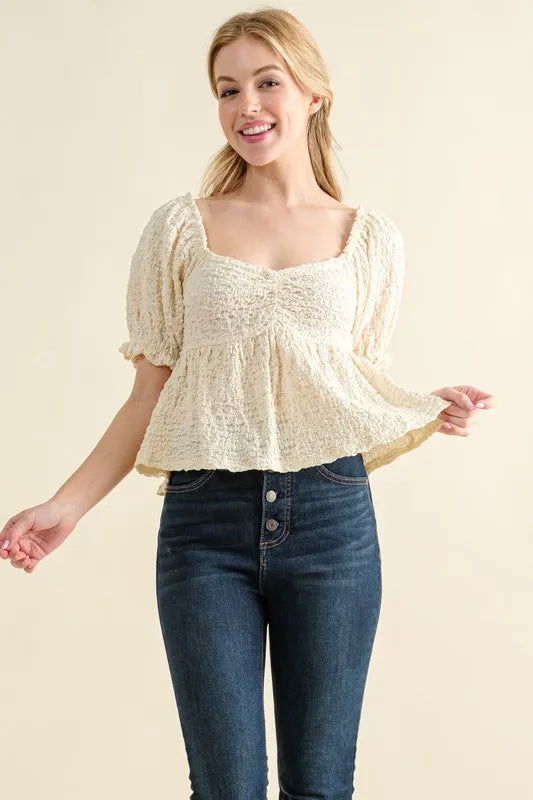 And The Why Lovely Textured and Smocked Top-Tops-Krush Kandy, Women's Online Fashion Boutique Located in Phoenix, Arizona (Scottsdale Area)