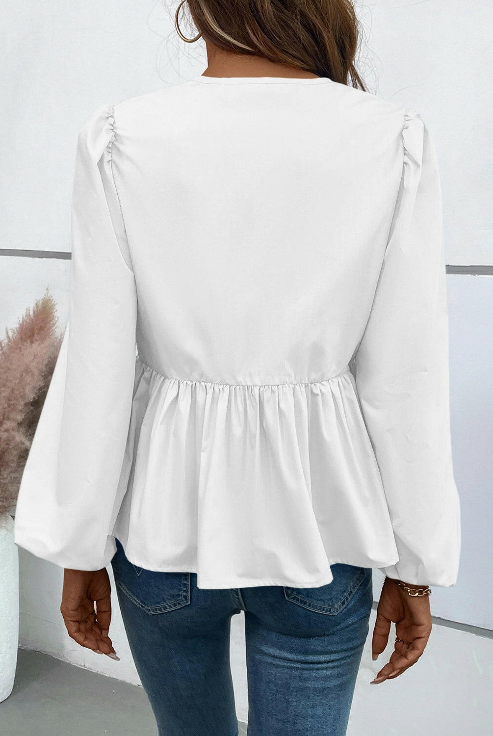 Ivy Lane Peplum Tied Long Sleeve Blouse-Krush Kandy, Women's Online Fashion Boutique Located in Phoenix, Arizona (Scottsdale Area)