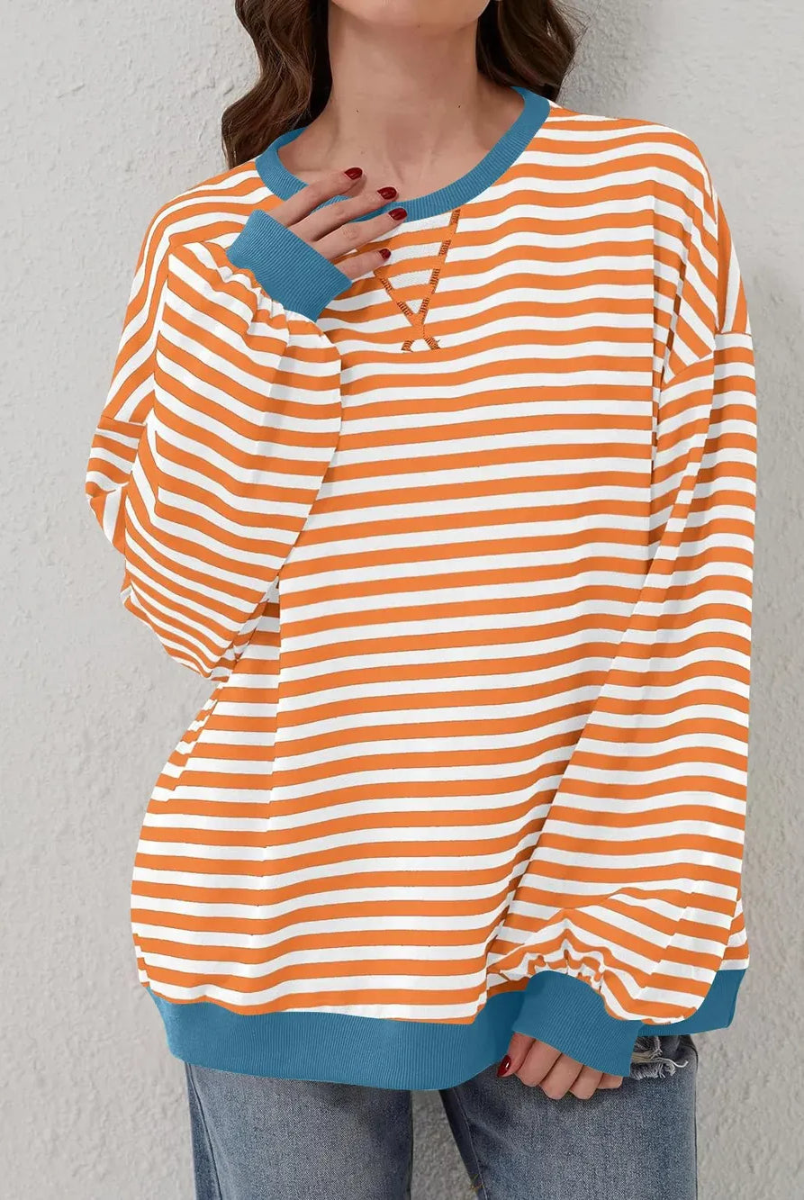 Lovelet Contrast Striped Long Sleeve Sweatshirt-Sweaters-Krush Kandy, Women's Online Fashion Boutique Located in Phoenix, Arizona (Scottsdale Area)