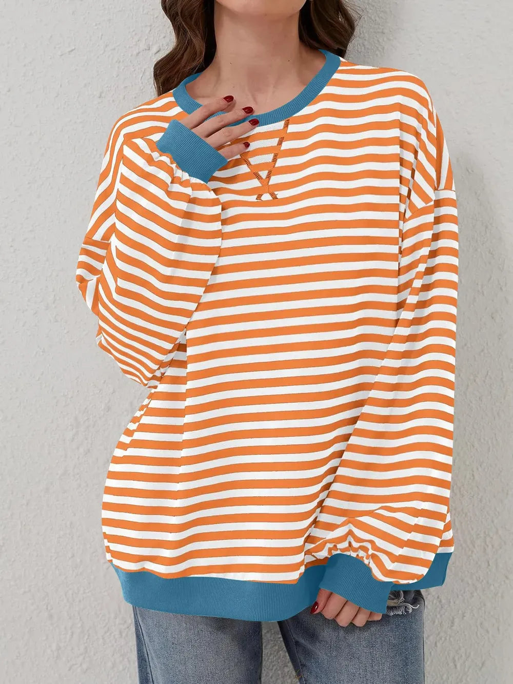 Lovelet Contrast Striped Long Sleeve Sweatshirt-Sweaters-Krush Kandy, Women's Online Fashion Boutique Located in Phoenix, Arizona (Scottsdale Area)