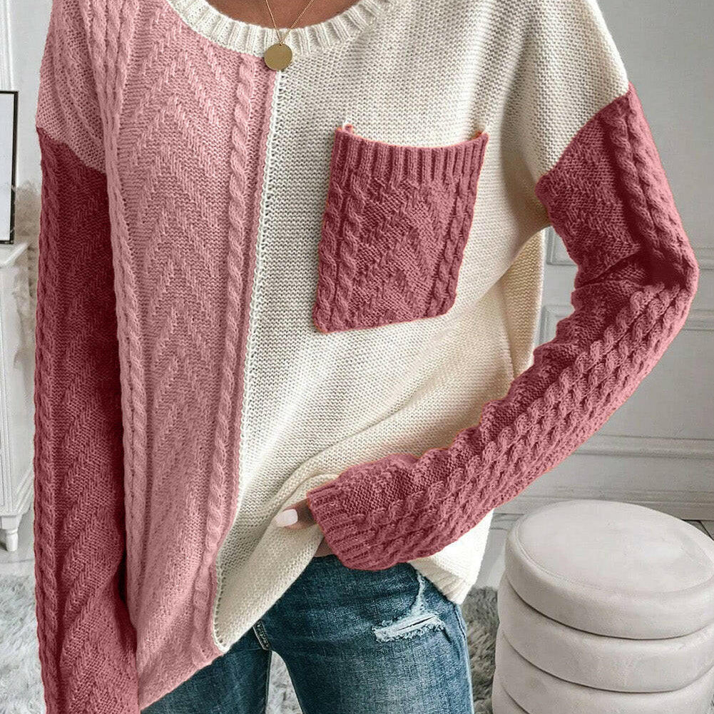 Color Block Round Neck Long Sleeve Sweater-Krush Kandy, Women's Online Fashion Boutique Located in Phoenix, Arizona (Scottsdale Area)