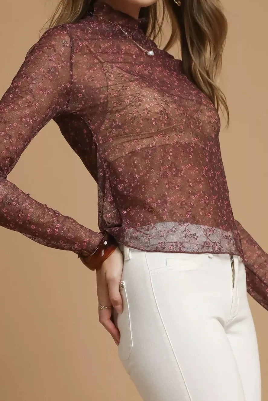 Umgee Nylon Lace Mesh Long Sleeve Top-Tops-Krush Kandy, Women's Online Fashion Boutique Located in Phoenix, Arizona (Scottsdale Area)
