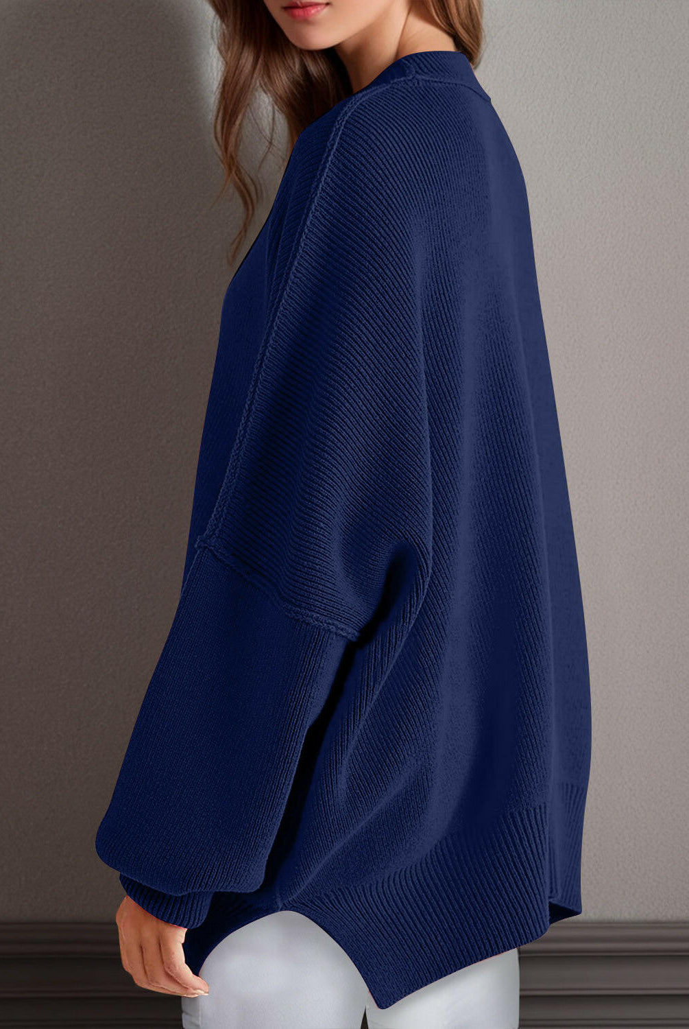 Double Take Side Slit Round Neck Long Sleeve Sweater-Sweaters-Krush Kandy, Women's Online Fashion Boutique Located in Phoenix, Arizona (Scottsdale Area)