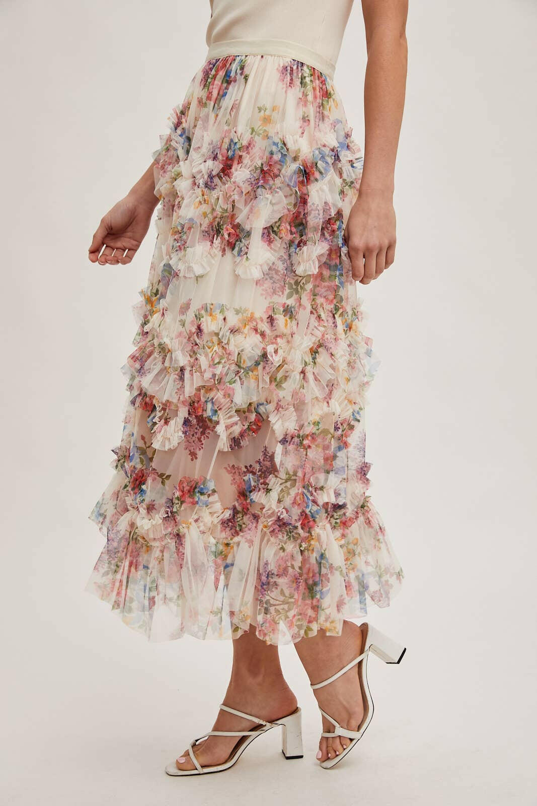 Floral Ruffled Mesh Midi Skirt-Skirts-Krush Kandy, Women's Online Fashion Boutique Located in Phoenix, Arizona (Scottsdale Area)