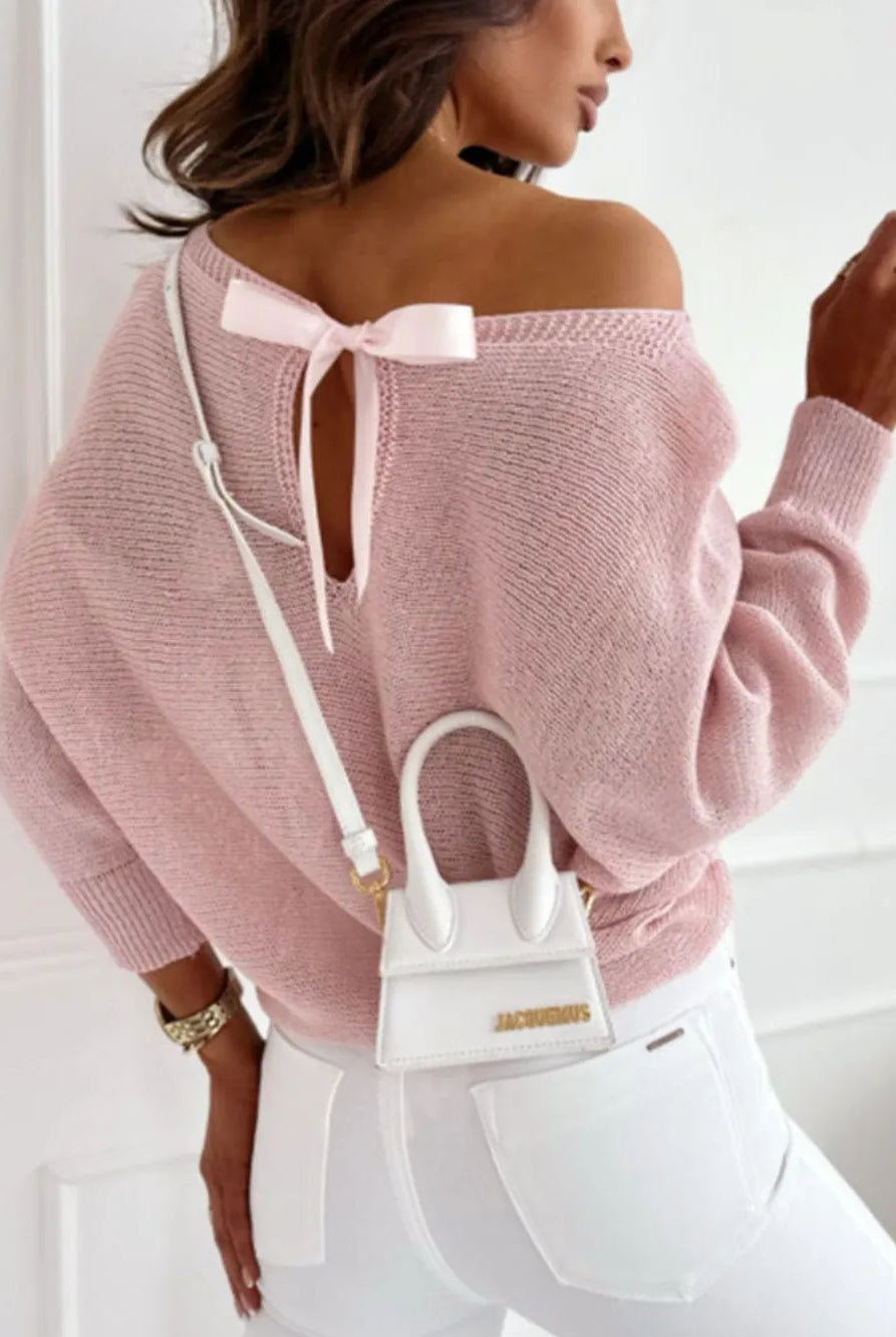 Bow Back Boat Neck Batwing Sleeve Sweater-Krush Kandy, Women's Online Fashion Boutique Located in Phoenix, Arizona (Scottsdale Area)