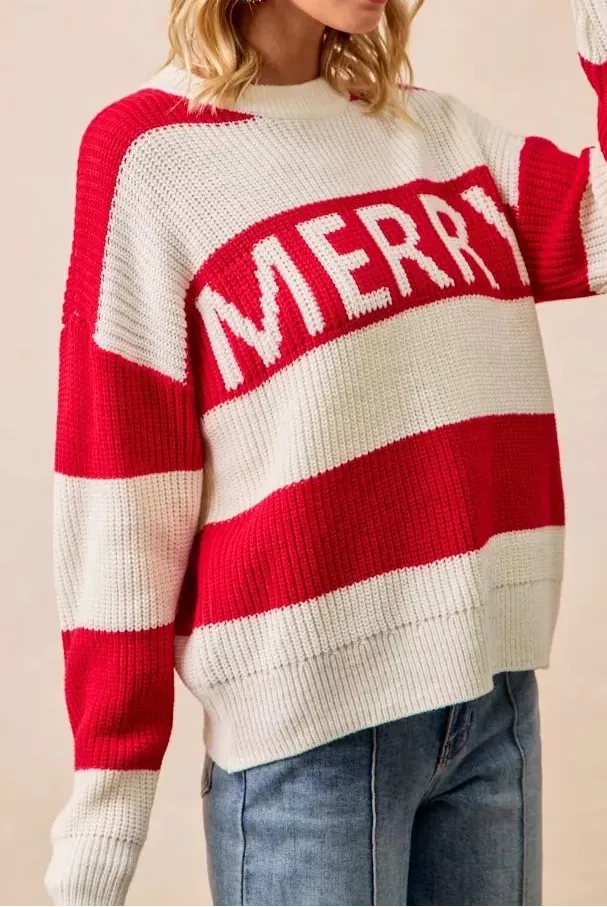 BiBi Christmas Merry Lettering Sweater-Sweater-Krush Kandy, Women's Online Fashion Boutique Located in Phoenix, Arizona (Scottsdale Area)