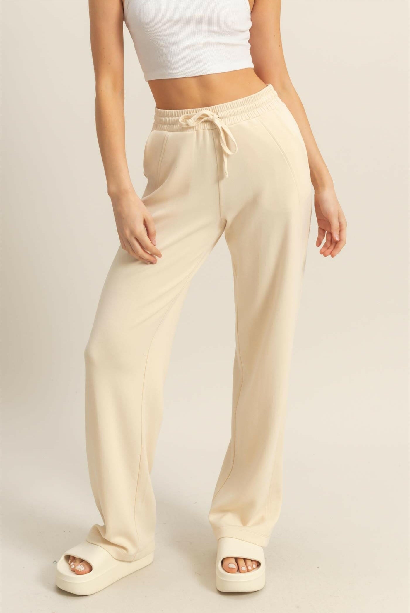 High-Waist Drawstring Straight-Cut Pants-Sweatpants-Krush Kandy, Women's Online Fashion Boutique Located in Phoenix, Arizona (Scottsdale Area)