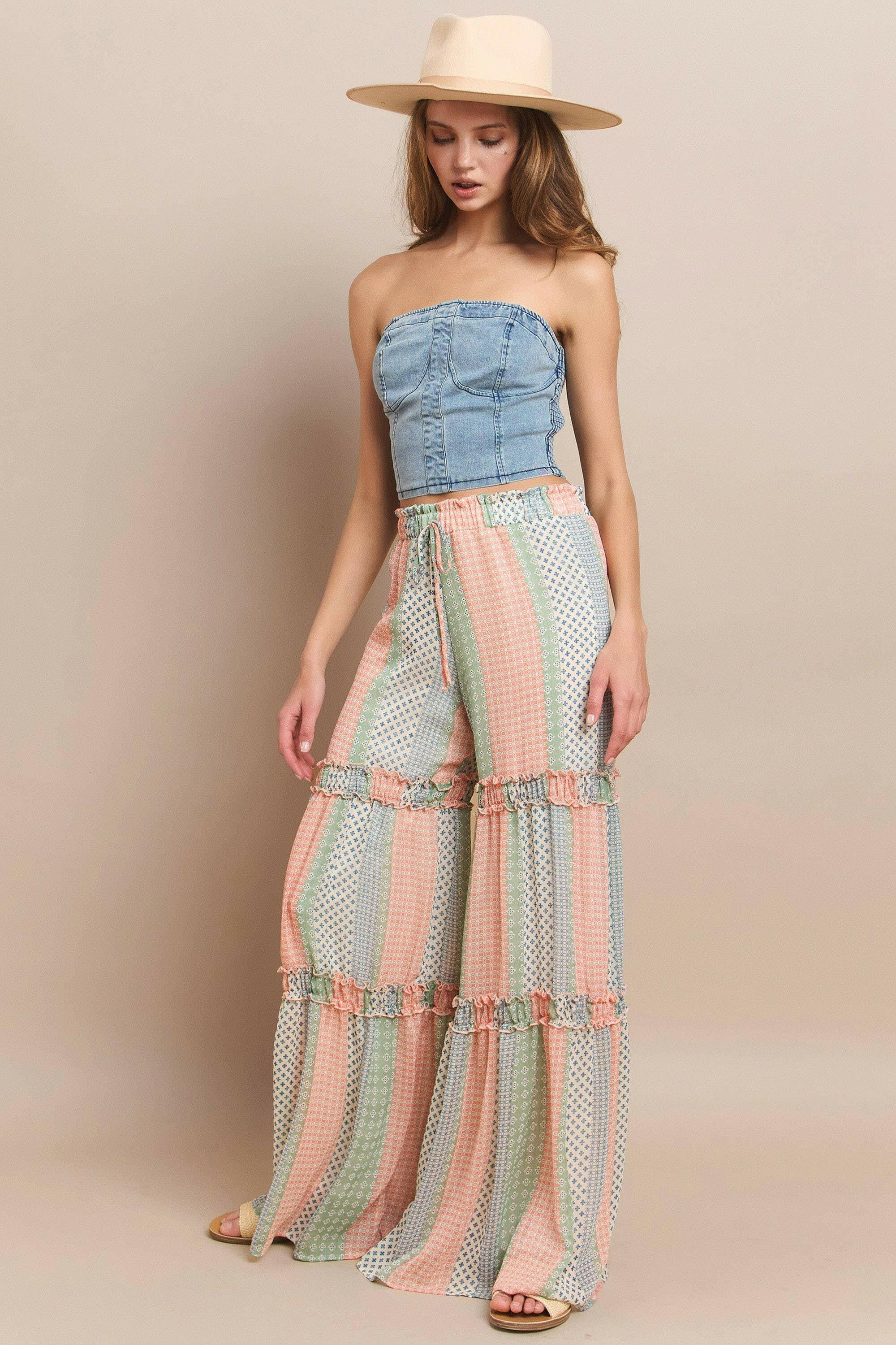 Sunset Stroll Tiered Palazzo Pants-Pants-Krush Kandy, Women's Online Fashion Boutique Located in Phoenix, Arizona (Scottsdale Area)