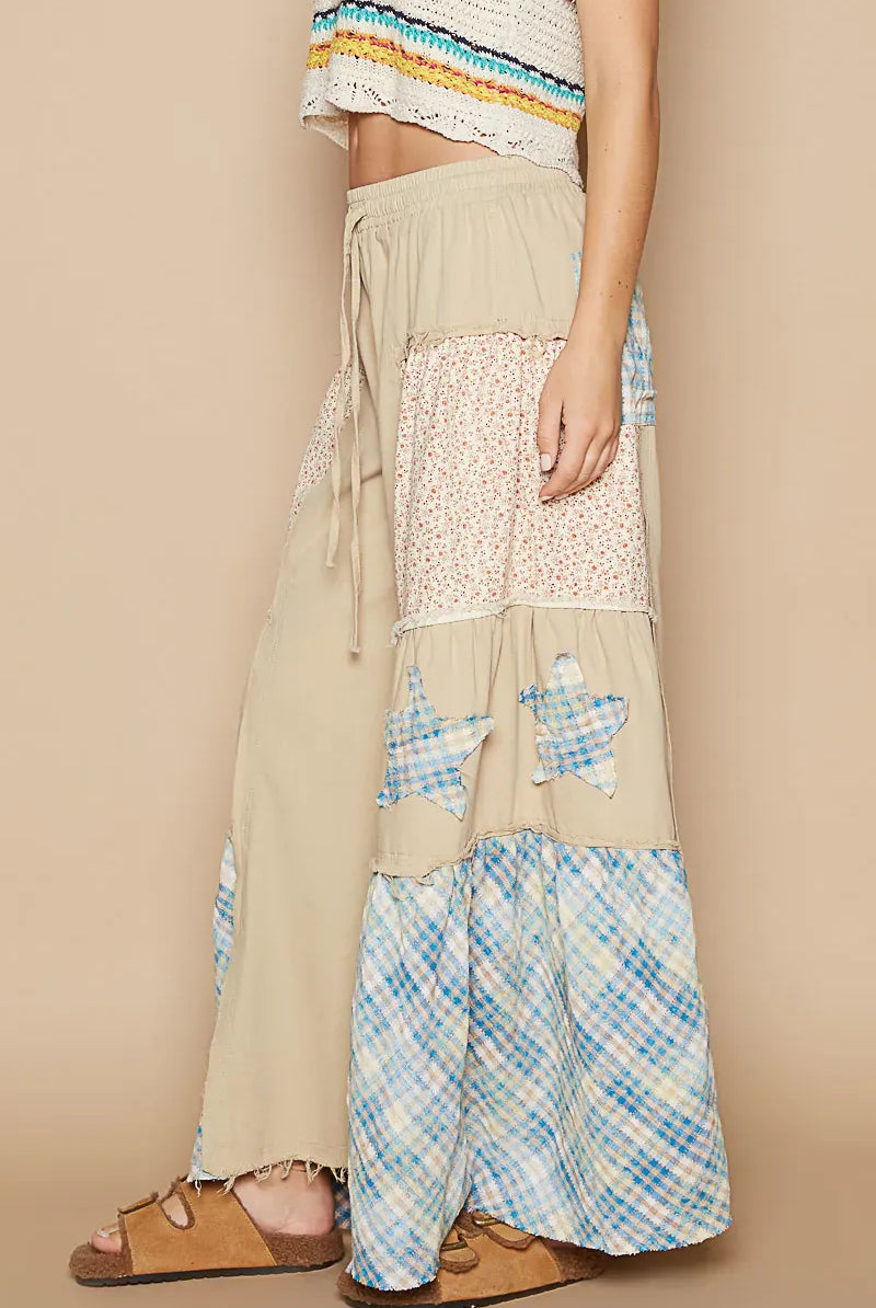 POL Drawstring Star Patch Contrast Wide Leg Pants-Krush Kandy, Women's Online Fashion Boutique Located in Phoenix, Arizona (Scottsdale Area)