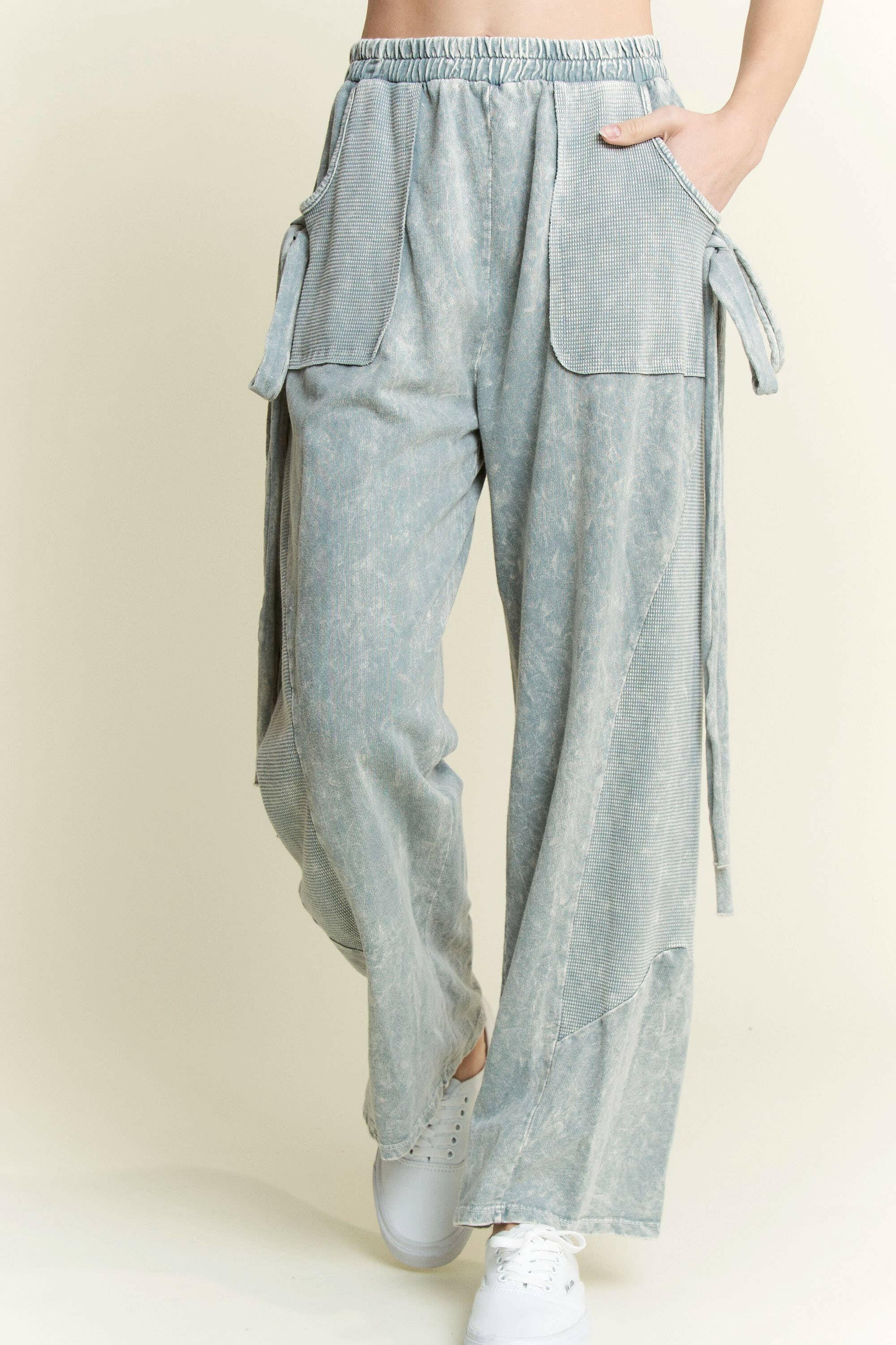 J.HER Mineral Wash Side Ribbon Bow pants-Pants-Krush Kandy, Women's Online Fashion Boutique Located in Phoenix, Arizona (Scottsdale Area)