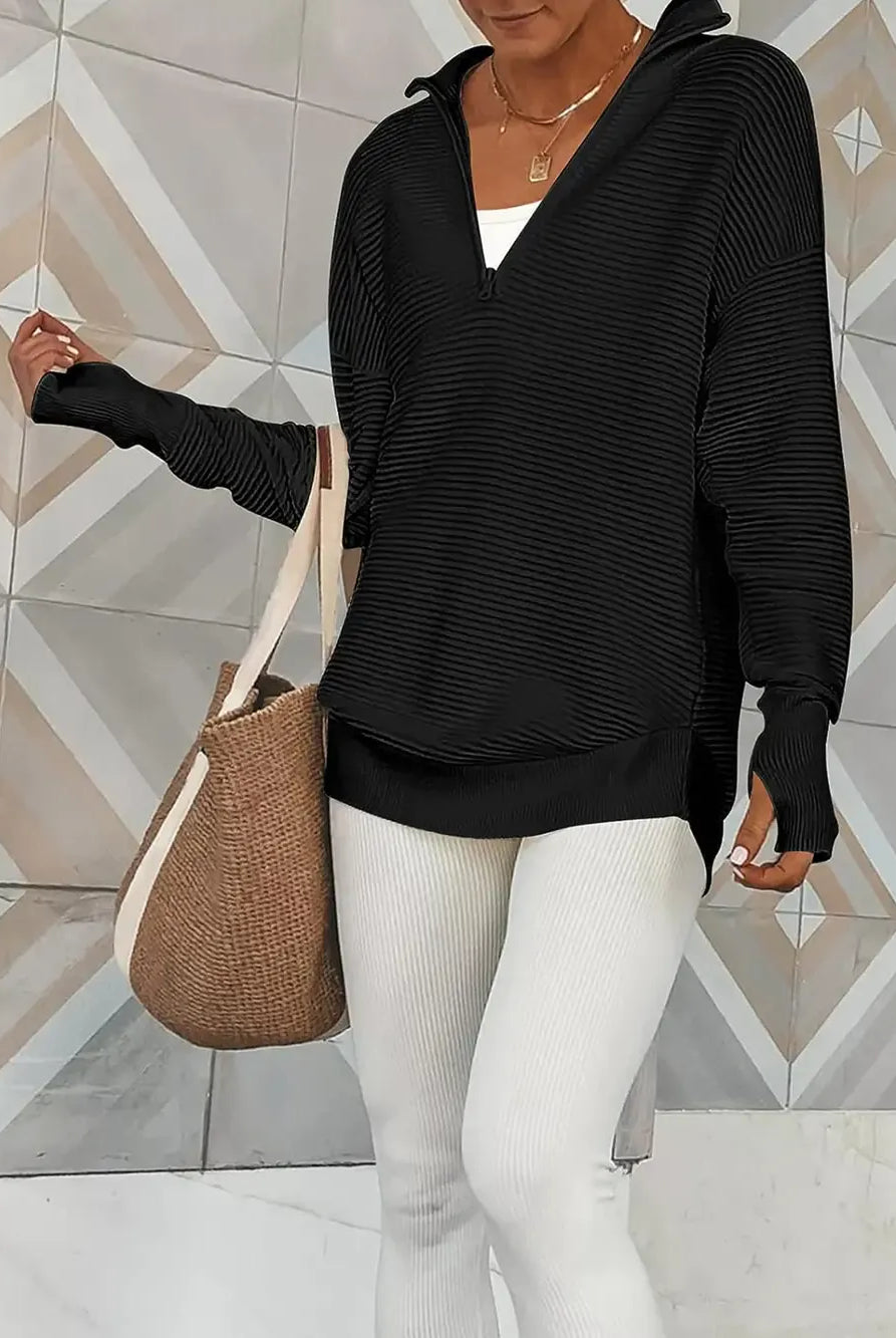 Half Zip Long Sleeve Knit Top-Sweaters-Krush Kandy, Women's Online Fashion Boutique Located in Phoenix, Arizona (Scottsdale Area)