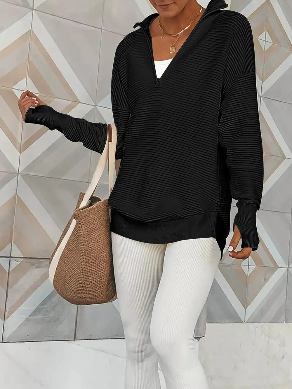 Half Zip Long Sleeve Knit Top-Sweaters-Krush Kandy, Women's Online Fashion Boutique Located in Phoenix, Arizona (Scottsdale Area)
